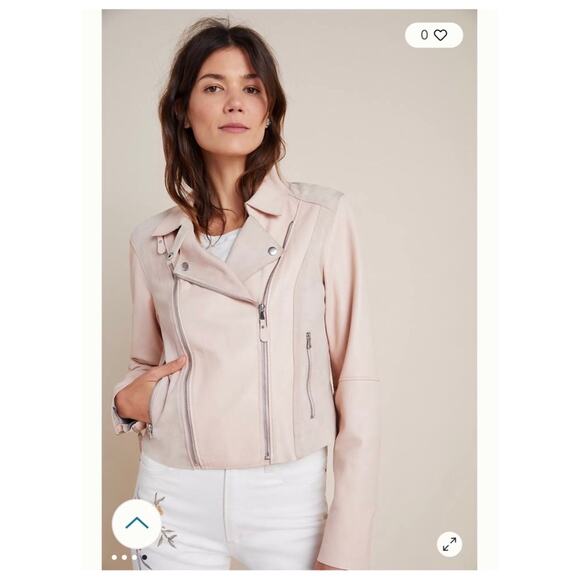 Paige Light Pink Silvie Leather Moto Jacket